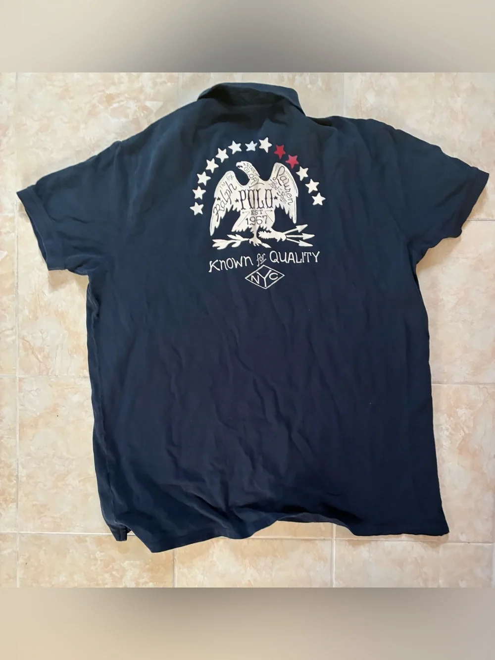 Polo by Ralph Lauren Navy Polo with White Eagle Back Graphic and Red Star
